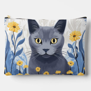 Russisch Blauwe Kat Gele Bloemen Etui