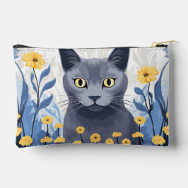 Russisch Blauwe Kat Gele Bloemen Etui