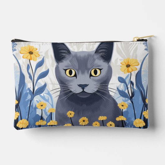 Russisch Blauwe Kat Gele Bloemen Etui (Achterkant)