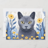 Russisch Blauwe Kat Gele Bloemen Feestdagenkaart (Voorkant)