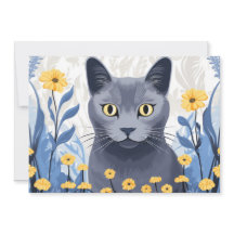 Russisch Blauwe Kat Gele Bloemen