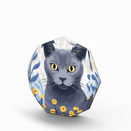 Russisch Blauwe Kat Gele Bloemen Fotoblokken