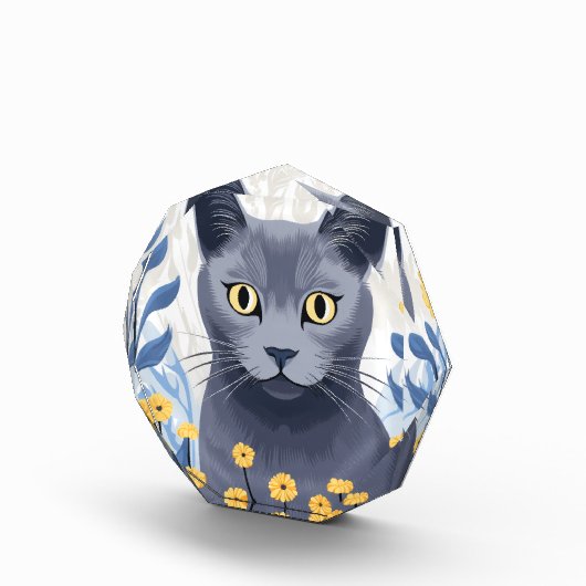 Russisch Blauwe Kat Gele Bloemen Fotoblokken (Rechts)