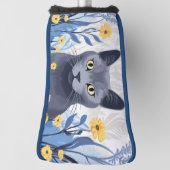 Russisch Blauwe Kat Gele Bloemen Golfheadcover (Draai 90)