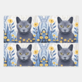 Russisch Blauwe Kat Gele Bloemen Inpakpapier Vel (Voorkant 2)