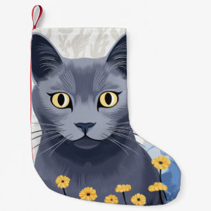 Russisch Blauwe Kat Gele Bloemen Kleine Kerstsok