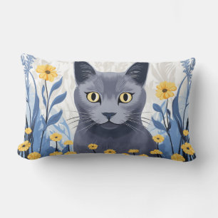 Russisch Blauwe Kat Gele Bloemen Kussen
