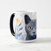 Russisch Blauwe Kat Gele Bloemen Magische Mok (Voorkant links)