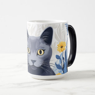 Russisch Blauwe Kat Gele Bloemen Magische Mok