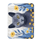 Russisch Blauwe Kat Gele Bloemen Magneet (Verticaal)