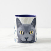 Russisch Blauwe Kat Gele Bloemen Mok (Midden)