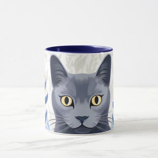 Russisch Blauwe Kat Gele Bloemen Mok (Midden)