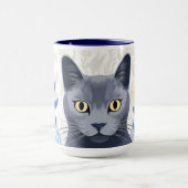 Russisch Blauwe Kat Gele Bloemen Mok (Midden)