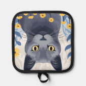 Russisch Blauwe Kat Gele Bloemen Pannenlap (Voorkant)