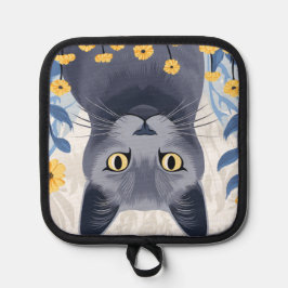 Russisch Blauwe Kat Gele Bloemen Pannenlap