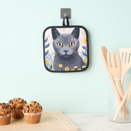 Russisch Blauwe Kat Gele Bloemen Pannenlap (Insitu(Ophanging))