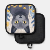 Russisch Blauwe Kat Gele Bloemen Pannenlap (Voorkant / Achterkant)