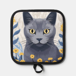 Russisch Blauwe Kat Gele Bloemen Pannenlap