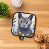 Russisch Blauwe Kat Gele Bloemen Pannenlap (Top down)