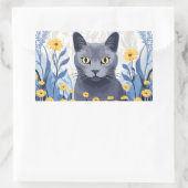 Russisch Blauwe Kat Gele Bloemen Rechthoekige Sticker (Tas)