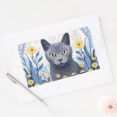 Russisch Blauwe Kat Gele Bloemen Rechthoekige Sticker (Envelop)