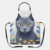 Russisch Blauwe Kat Gele Bloemen Schort (Voorkant)