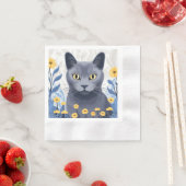 Russisch Blauwe Kat Gele Bloemen Servet (Insitu)