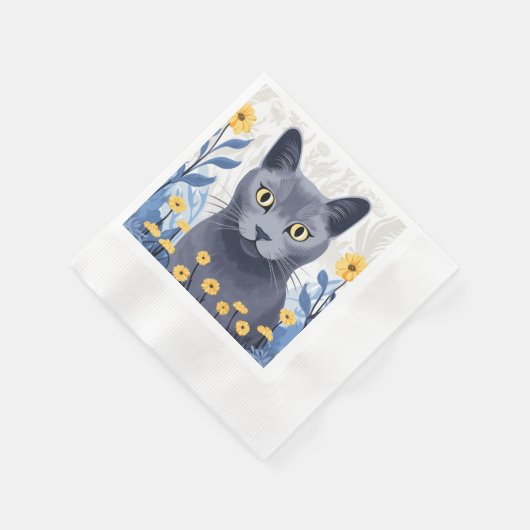 Russisch Blauwe Kat Gele Bloemen Servet (Hoek)