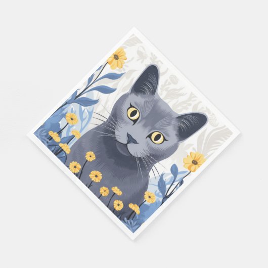 Russisch Blauwe Kat Gele Bloemen Servet (Hoek)