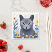Russisch Blauwe Kat Gele Bloemen Servet (Insitu)