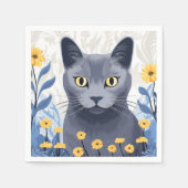 Russisch Blauwe Kat Gele Bloemen Servet (Voorkant)