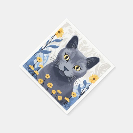 Russisch Blauwe Kat Gele Bloemen Servet (Hoek)
