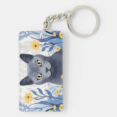 Russisch Blauwe Kat Gele Bloemen Sleutelhanger (achterkant)