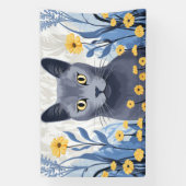 Russisch Blauwe Kat Gele Bloemen Spandoek (Verticaal)