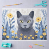 Russisch Blauwe Kat Gele Bloemen Tissuepapier (Craft)