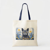 Russisch Blauwe Kat Gele Bloemen Tote Bag (Voorkant)