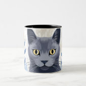 Russisch Blauwe Kat Gele Bloemen Tweekleurige Koffiemok (Center)