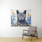 Russisch Blauwe Kat Gele Bloemen Wandkleed (In Situ (horizontaal))