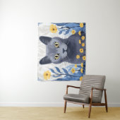 Russisch Blauwe Kat Gele Bloemen Wandkleed (In situ)