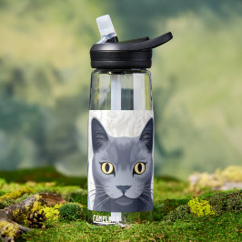 Russisch Blauwe Kat Gele Bloemen Waterfles