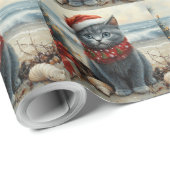 Russisch Blauwe Kat Kerst  Strand Cadeaupapier (Rol Hoek)