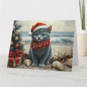 Russisch Blauwe Kat Kerst Strand Kaart (Voorkant)