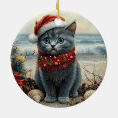 Russisch Blauwe Kat Kerst  Strand Keramisch Ornament (Achterkant)