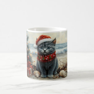 Russisch Blauwe Kat Kerst  Strand Koffiemok