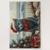 Russisch Blauwe Kat Kerst  Strand Legpuzzel (Verticaal)