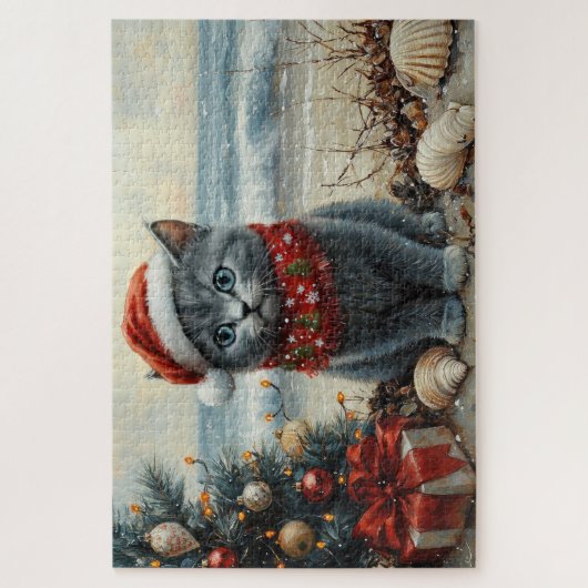 Russisch Blauwe Kat Kerst Strand Legpuzzel (Verticaal)