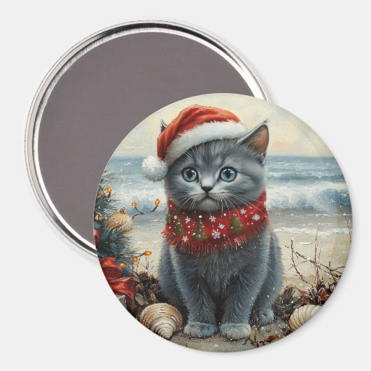 Russisch Blauwe Kat Kerst  Strand Magneet (Voorkant / Achterkant)