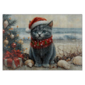 Russisch Blauwe Kat Kerst  Strand Snijplank (Voorkant)