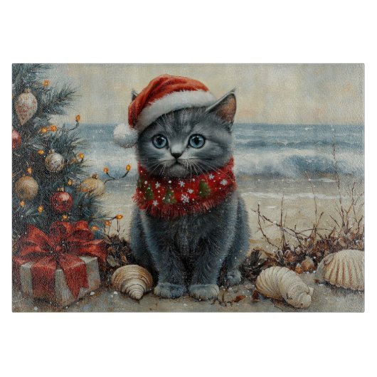 Russisch Blauwe Kat Kerst Strand Snijplank (Voorkant)