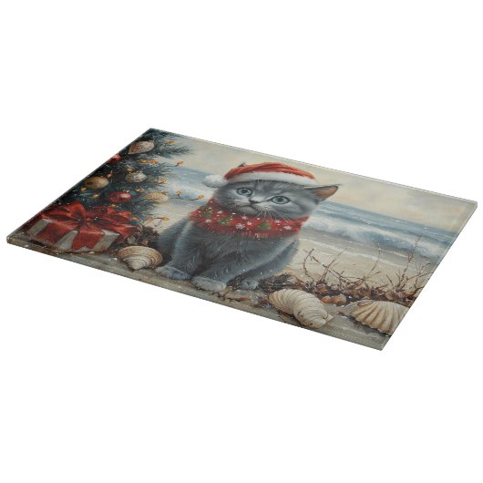 Russisch Blauwe Kat Kerst  Strand Snijplank (Hoek)